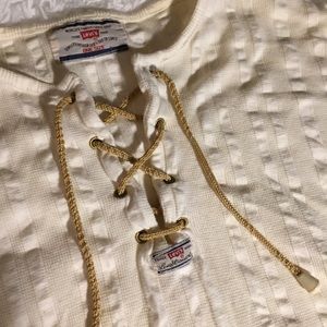Vintage Levi’s Cream Lace Up Flowy Top One Size